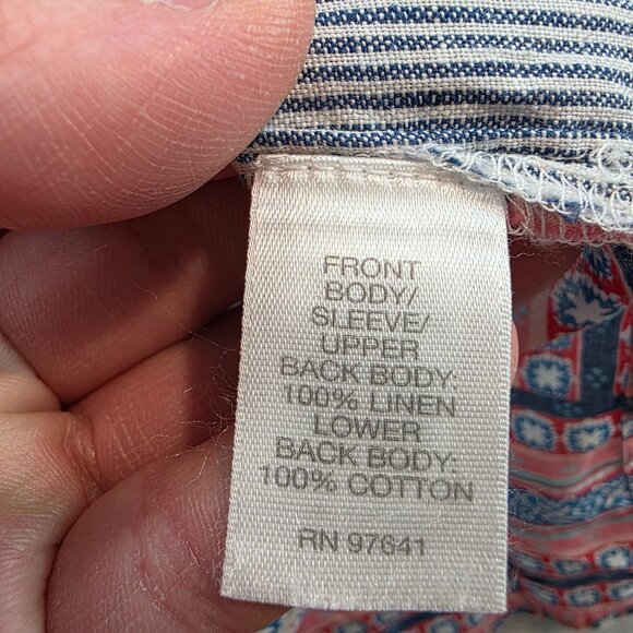 J. Jill Linen Cotton Mixed Media Pearlescent Button Front Bohemian Floral Blouse - Picture 7 of 10